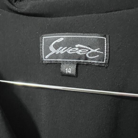 VTG Y2K Black Dress Sz 14 Sleeveless midi ruffle V-neck Empire Waist Career - Picture 3 of 8